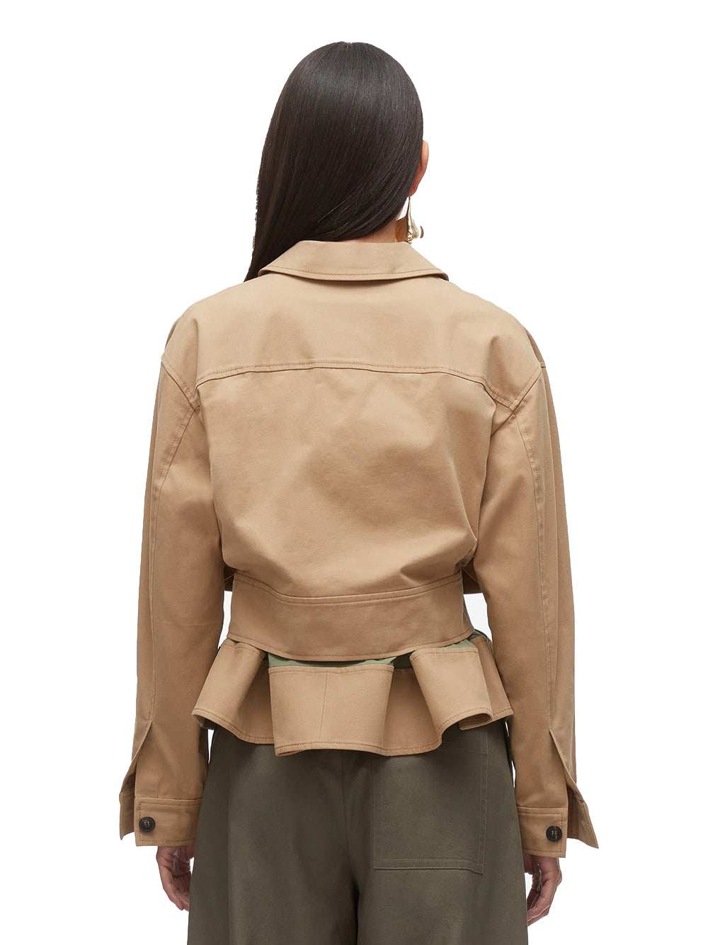 Belted Flounce Utility Jacket (Khaki-Army)
