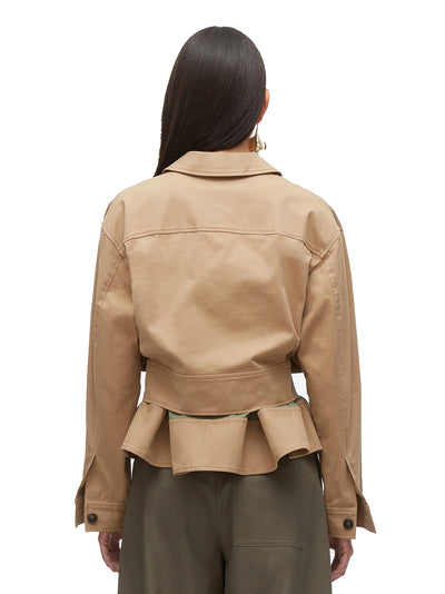 Belted Flounce Utility Jacket (Khaki-Army)