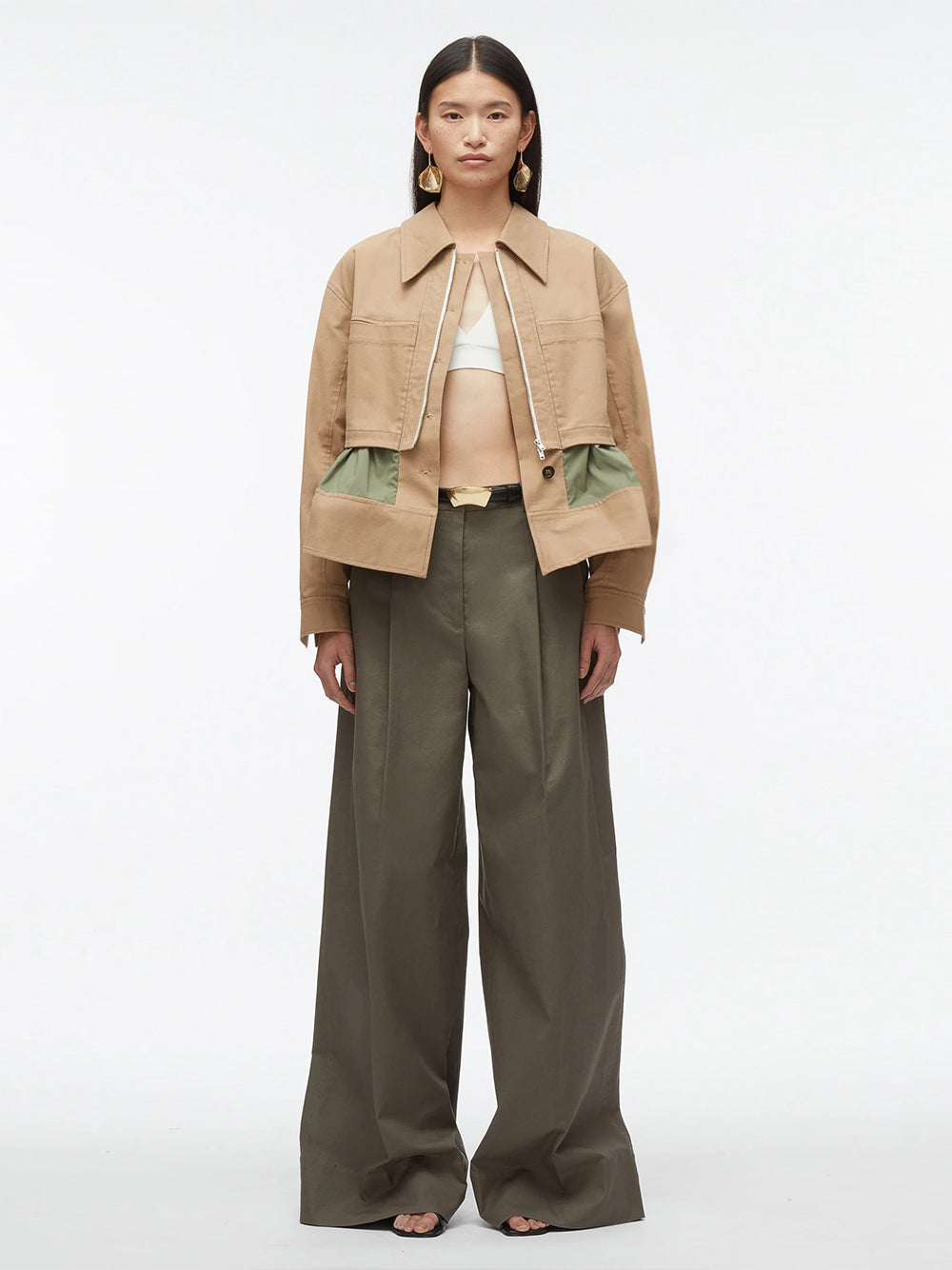 Belted Flounce Utility Jacket (Khaki-Army)