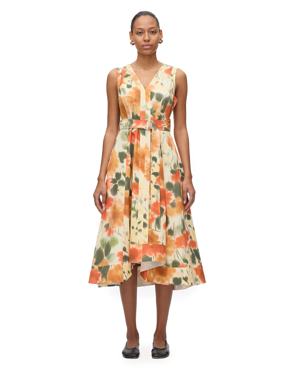 Blurred Marigold Belted Midi Dress (Marigold Multi)