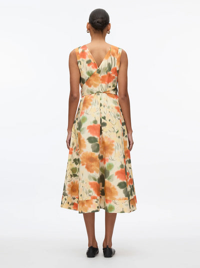 Blurred Marigold Belted Midi Dress (Marigold Multi)