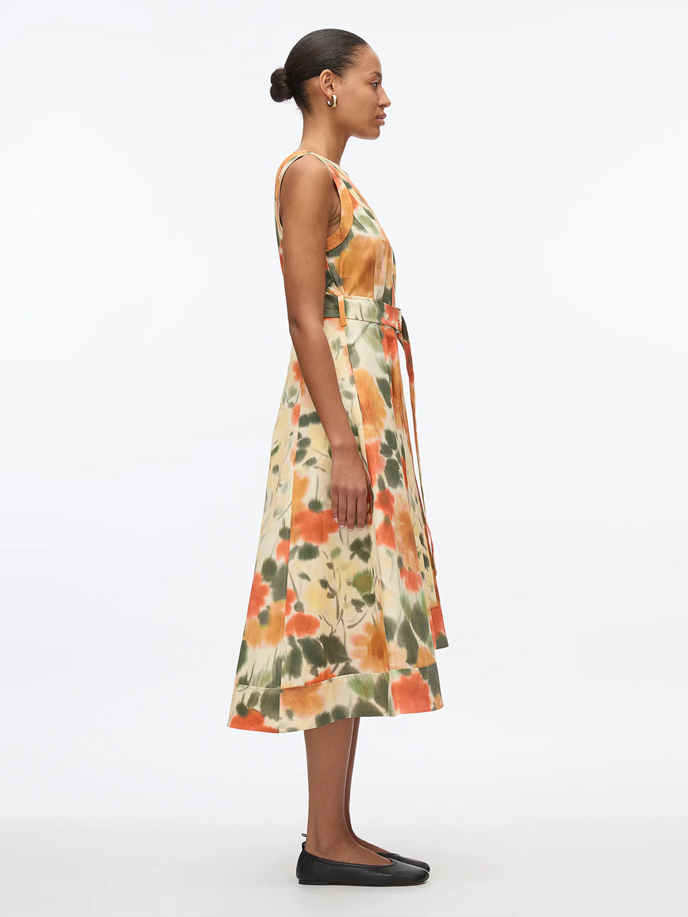 Blurred Marigold Belted Midi Dress (Marigold Multi)