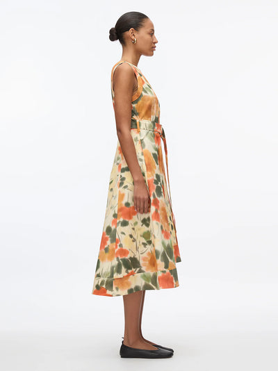 Blurred Marigold Belted Midi Dress (Marigold Multi)