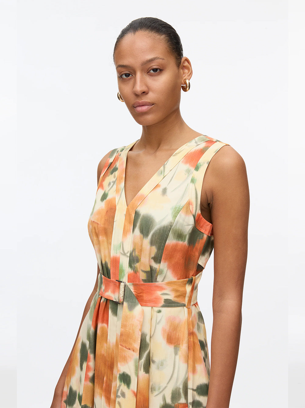 Blurred Marigold Belted Midi Dress (Marigold Multi)