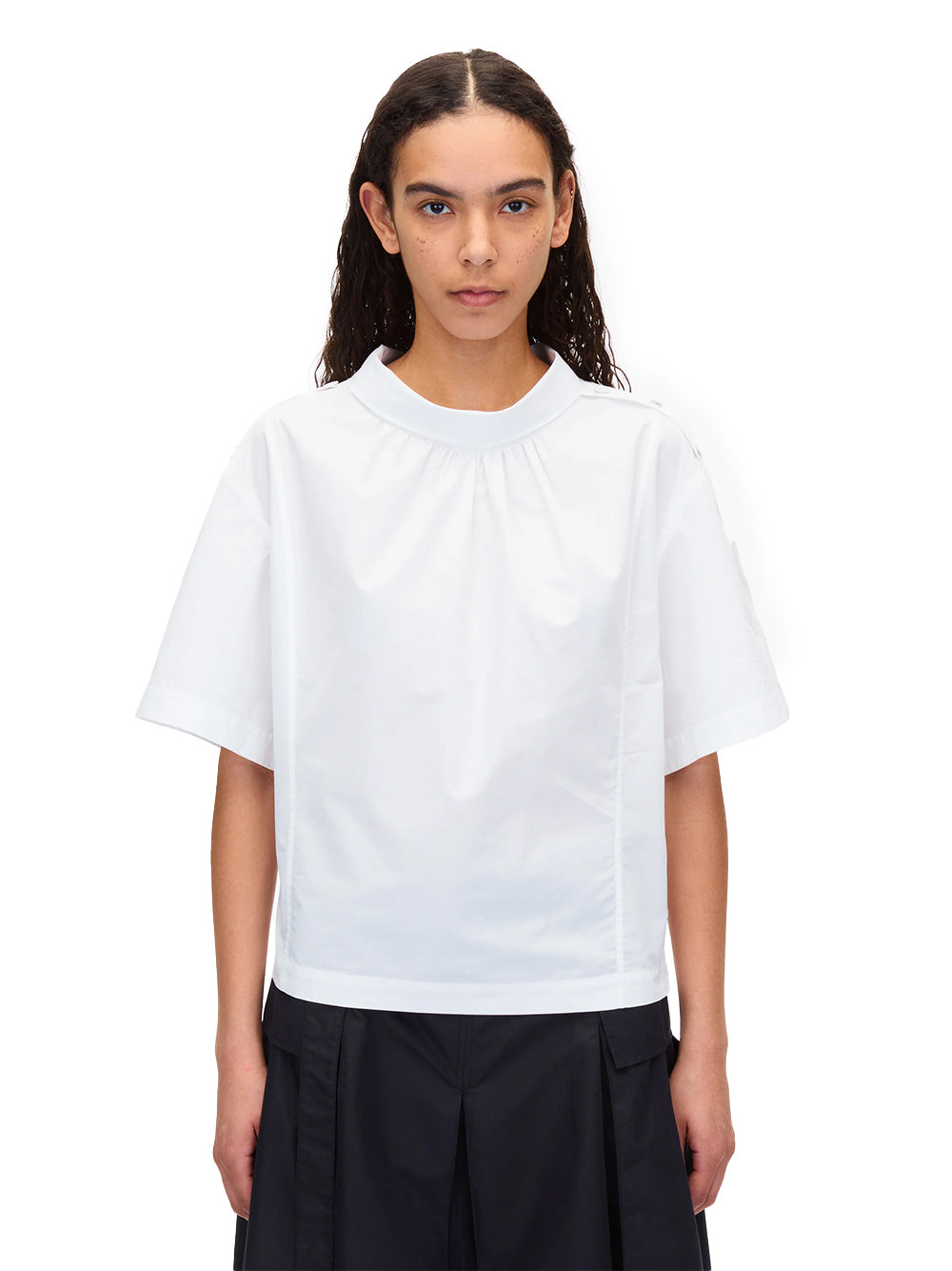 Cocoon Roll Collar Poplin Top (White)