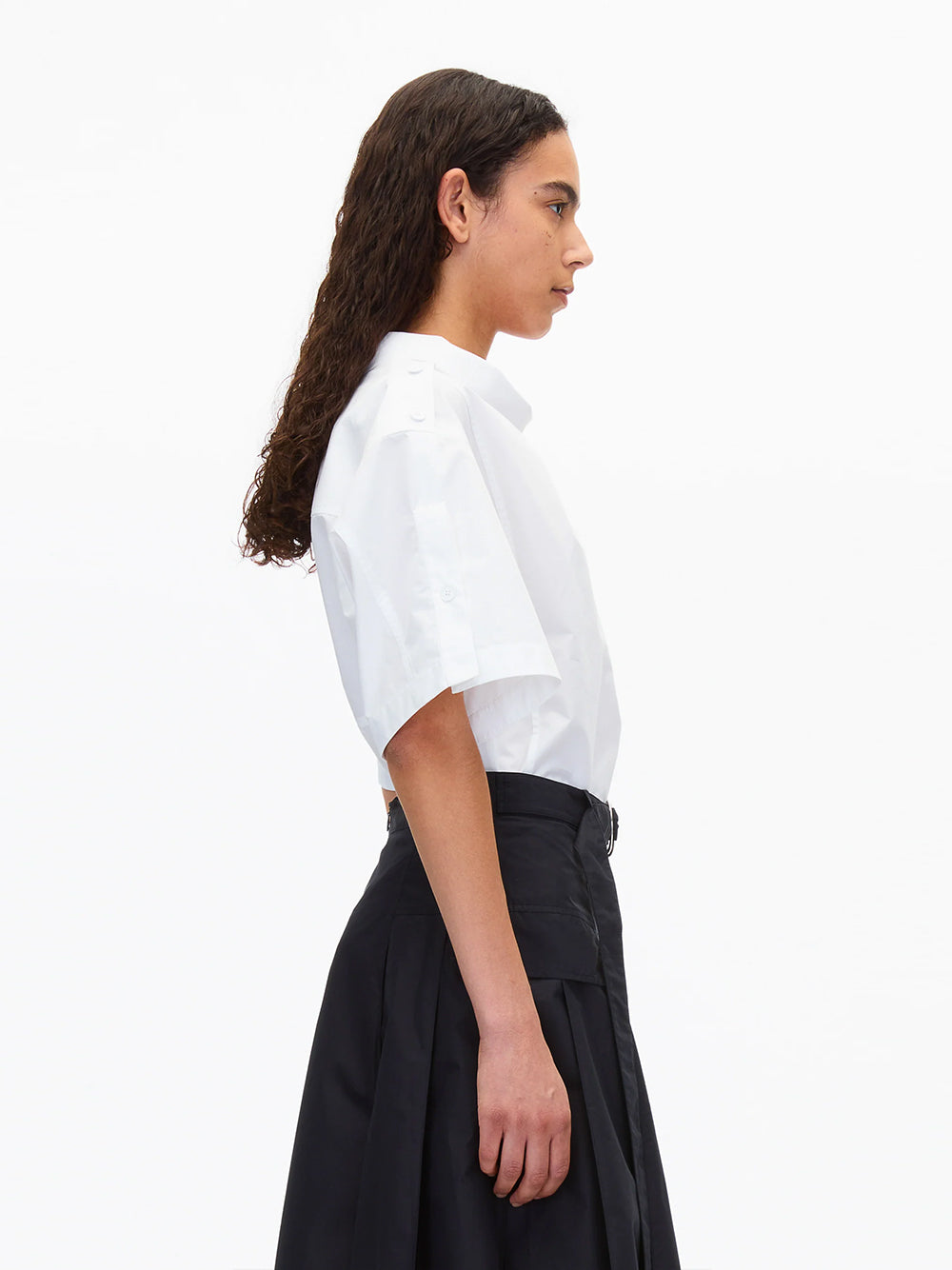 Cocoon Roll Collar Poplin Top (White)
