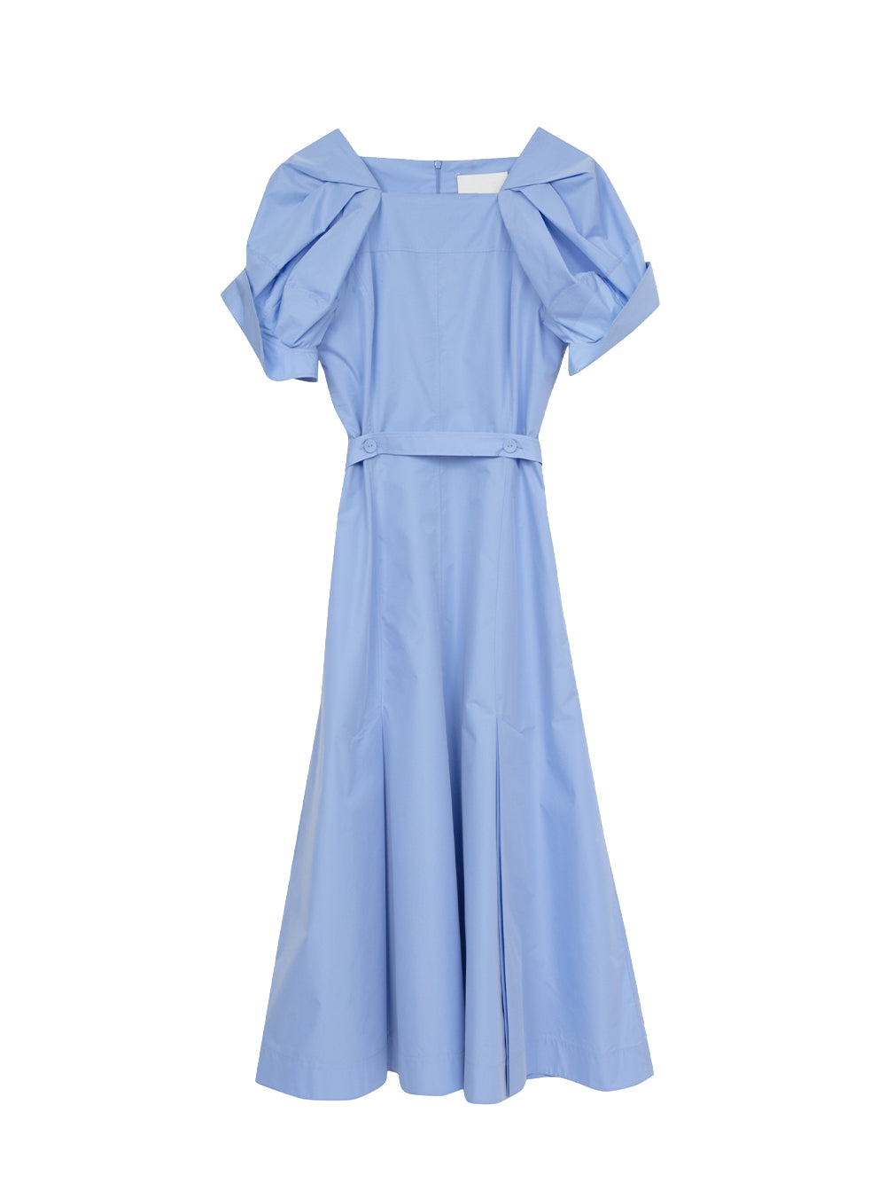 Collapsed Bloom Sleeve Belted Dress (Oxford Blue)