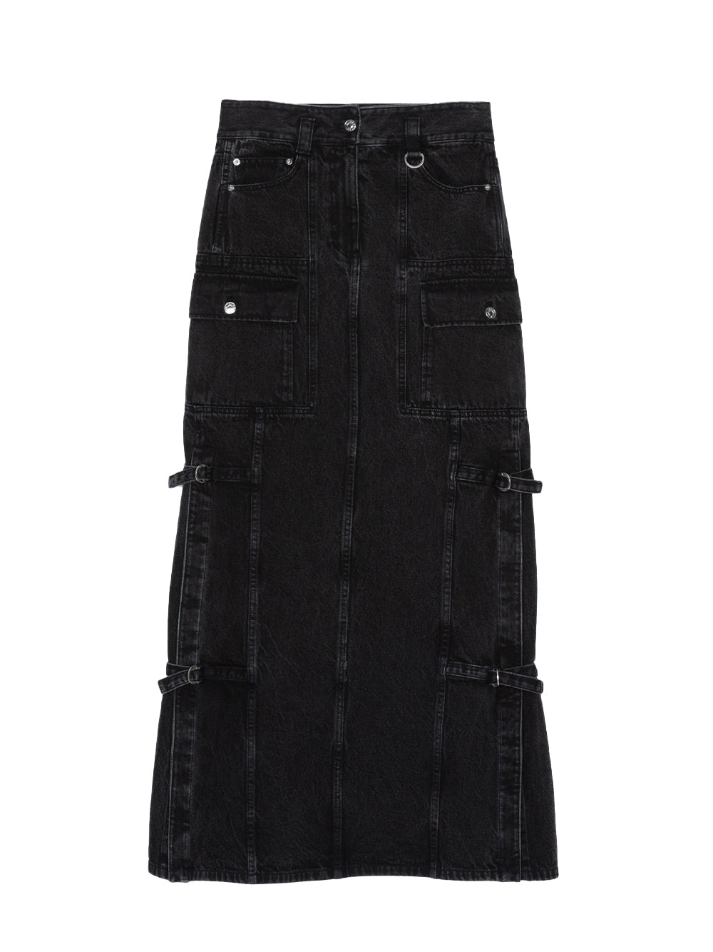 Denim Cargo Maxi Skirt (Washed Black)