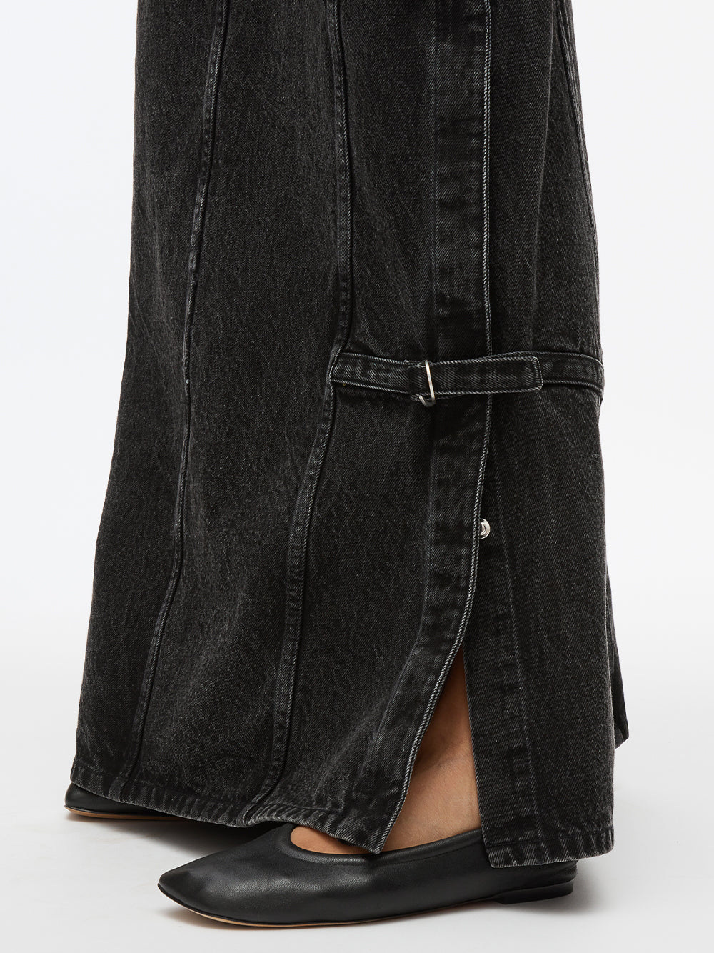Denim Cargo Maxi Skirt (Washed Black)