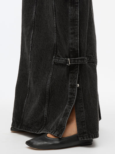 Denim Cargo Maxi Skirt (Washed Black)