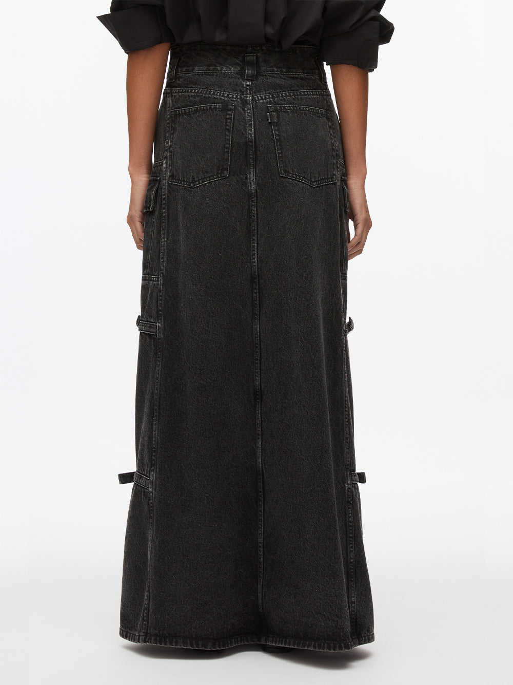 Denim Cargo Maxi Skirt (Washed Black)