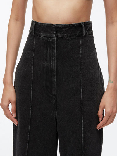 Denim Extreme High Waisted Trousers (Washed BLK)