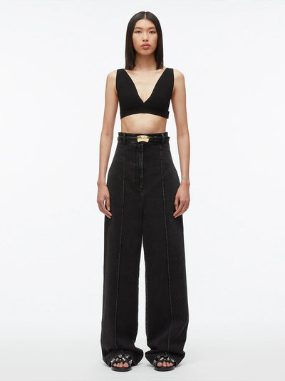 Denim Extreme High Waisted Trousers (Washed BLK)