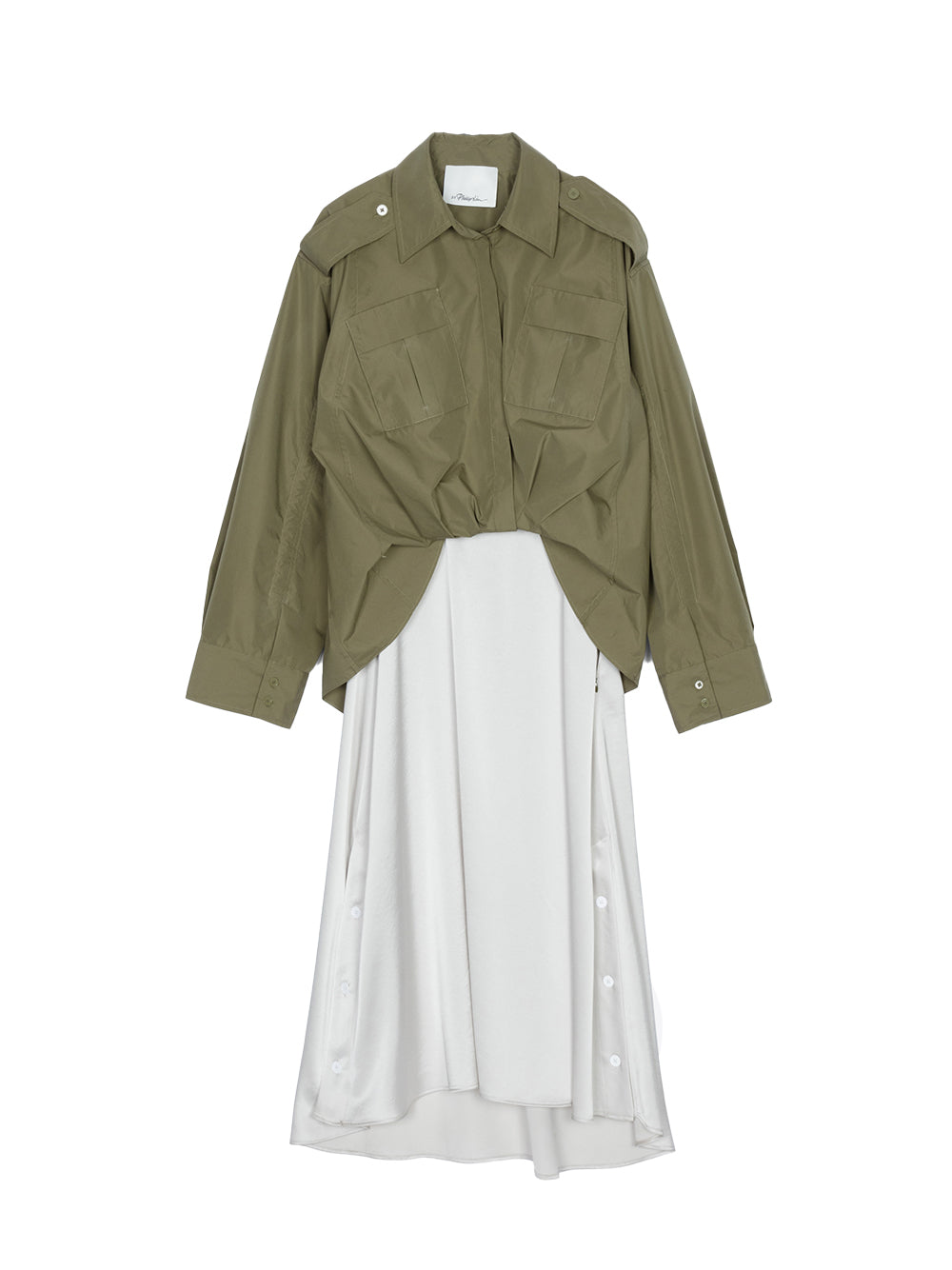 Draped Shirt Combo Slip Dress (Olive)