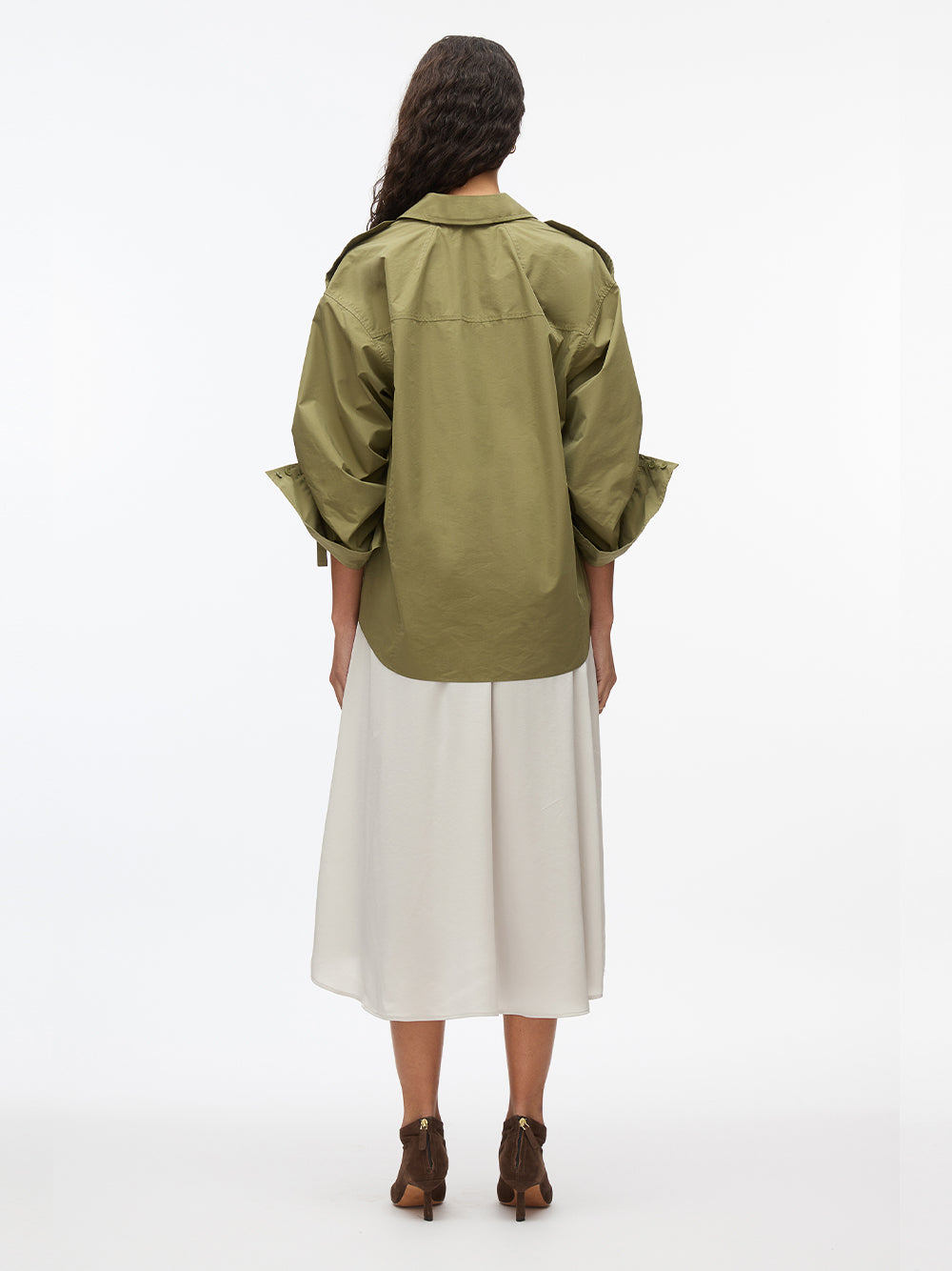 Draped Shirt Combo Slip Dress (Olive)