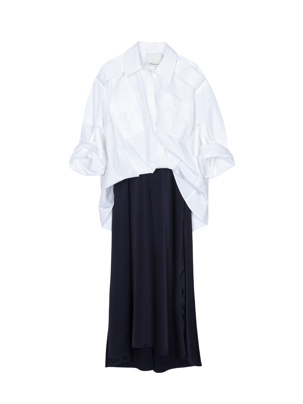 Draped Shirt Combo Slip Dress (White)