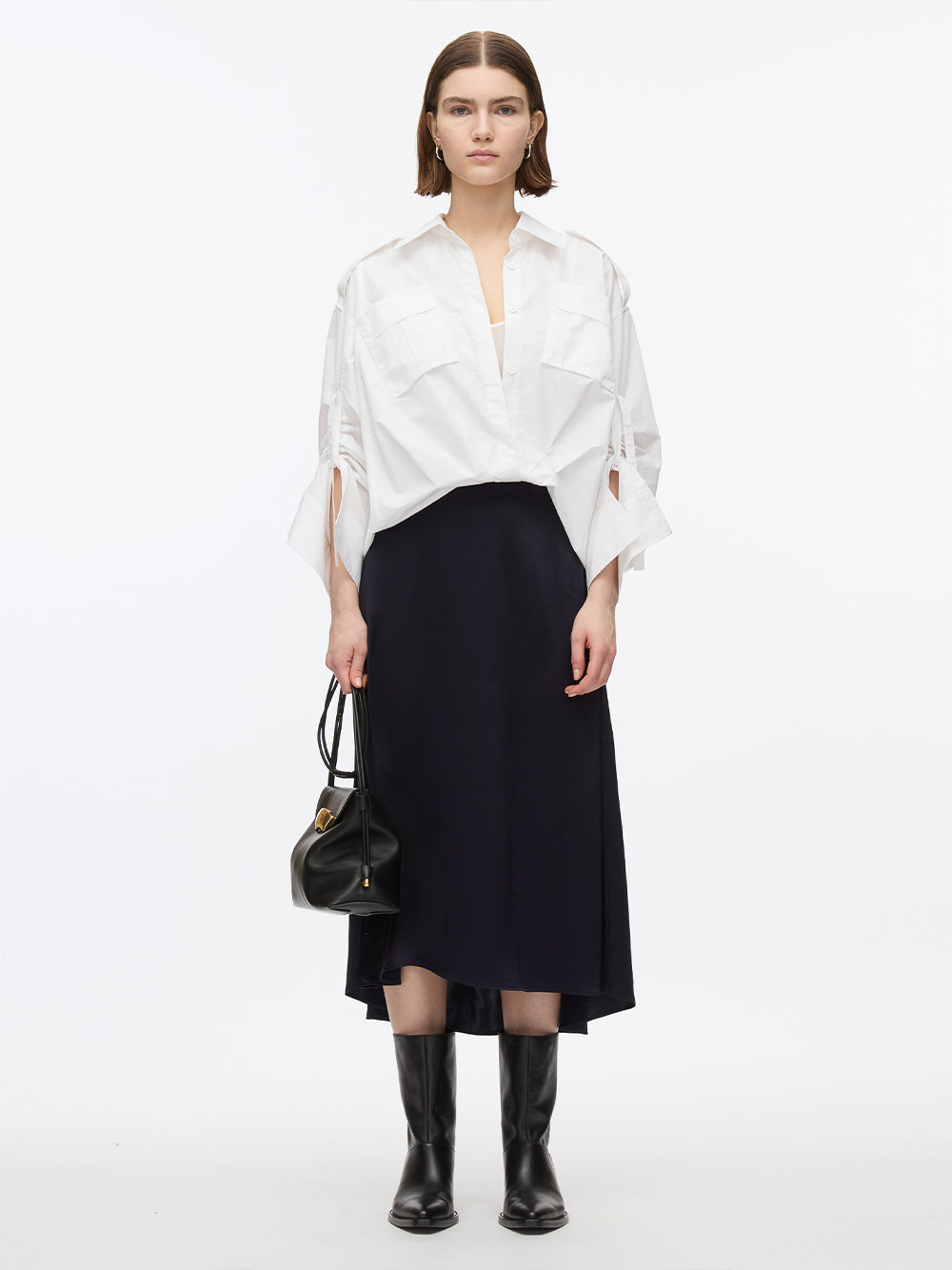 Draped Shirt Combo Slip Dress (White)