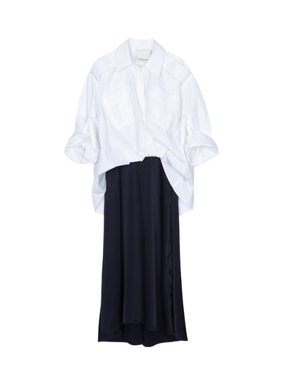 Draped Shirt Combo Slip Dress (White)