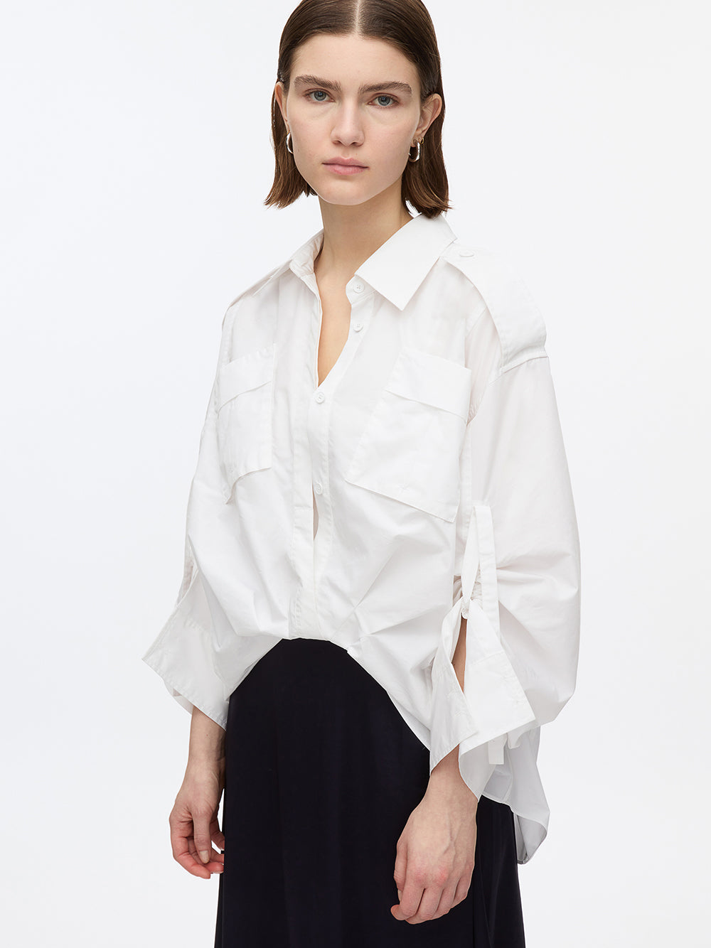 Draped Shirt Combo Slip Dress (White)