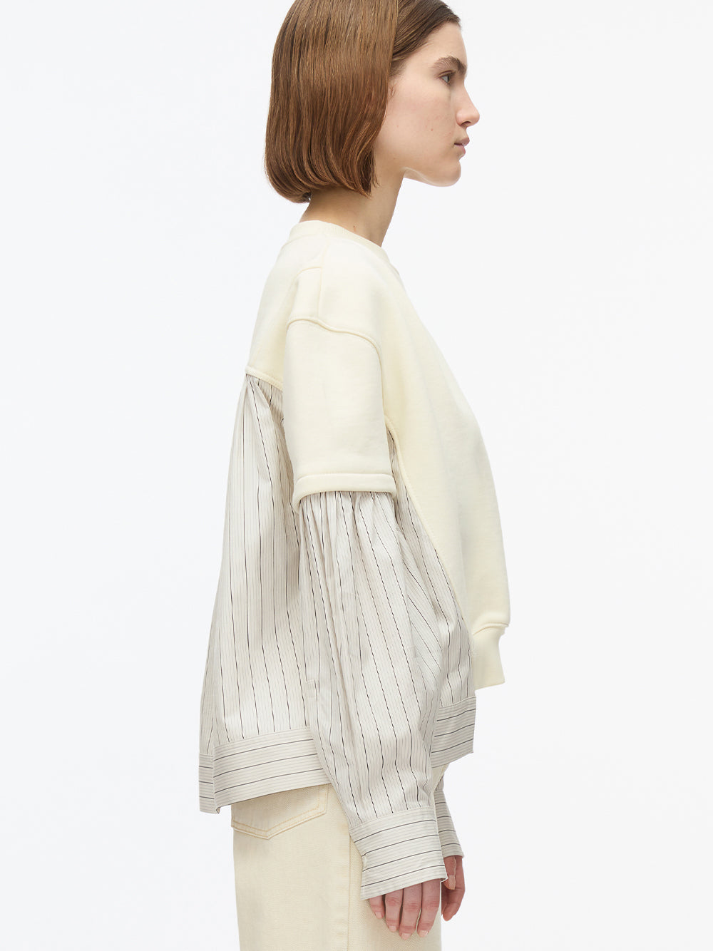 Gathered Poplin Sweatshirt (Alabaster)