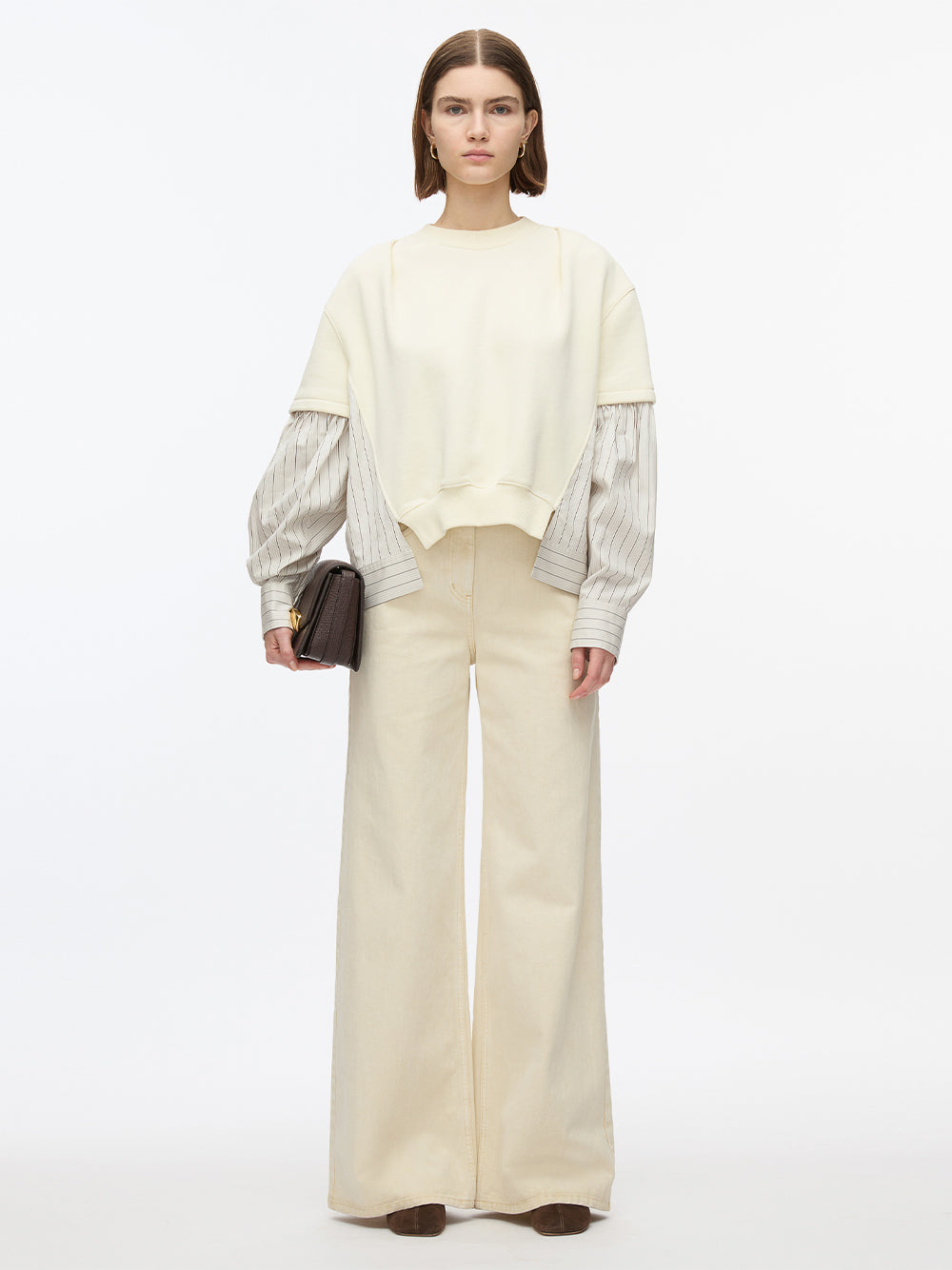 Gathered Poplin Sweatshirt (Alabaster)