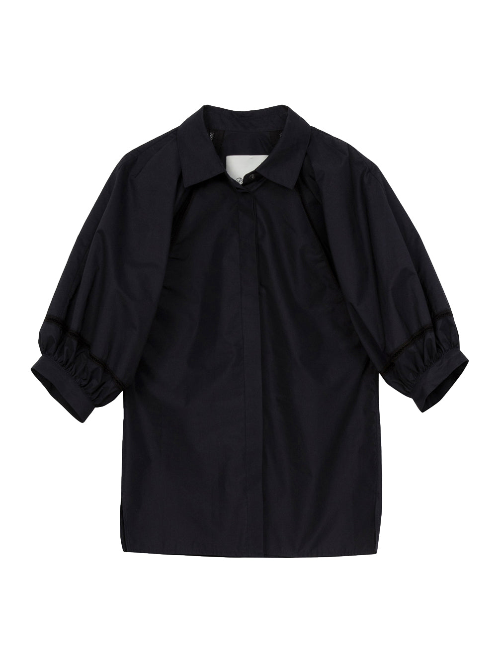 Lantern Sleeve Shirt With Lattice Trim (Midnight)