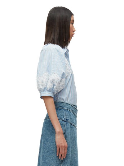 Lantern Sleeve Shirt with Lace (Oxford Blue)
