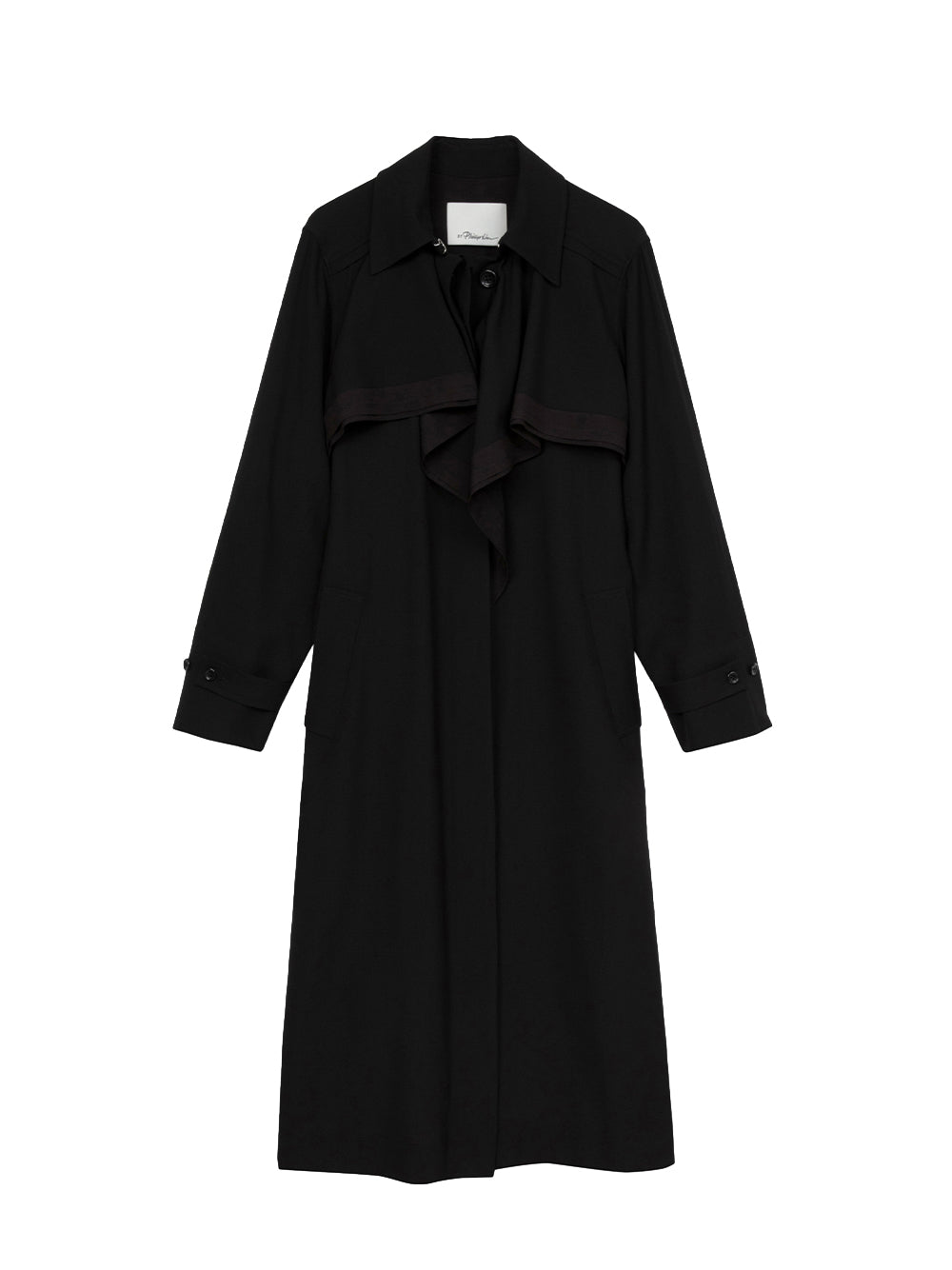 Lightweight Trench Dress With Cascade Drape (Black)