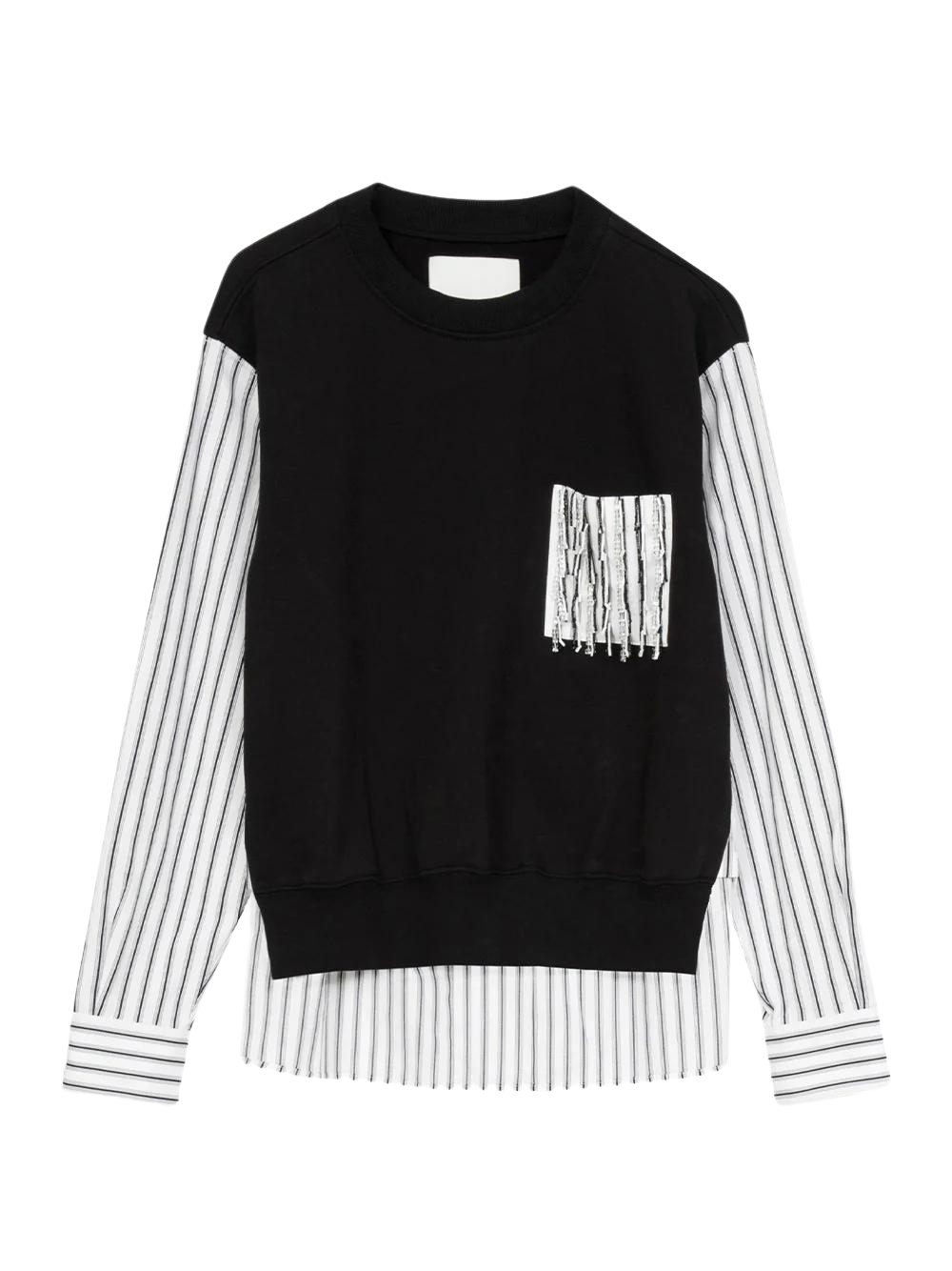 Striped Fringe Trim Sweatshirt (Black Multi Stripe)