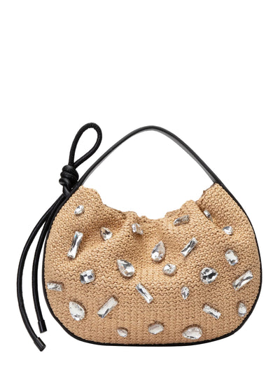 Origami Mini Bag with Gem Embroidery (Natural BLK)