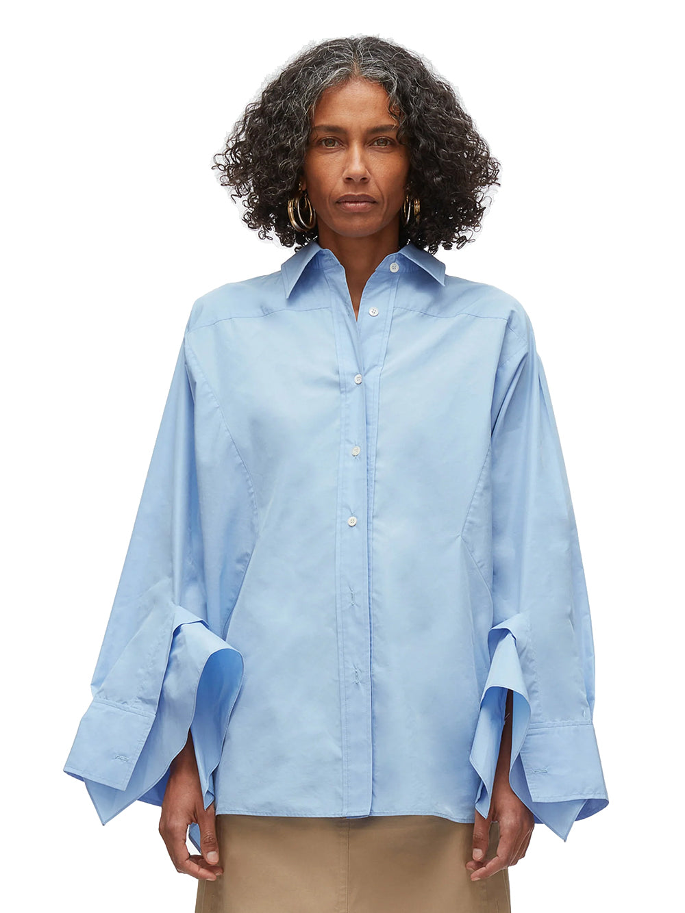 Oversize Shirt with Cascade Cuff (Oxford Blue)
