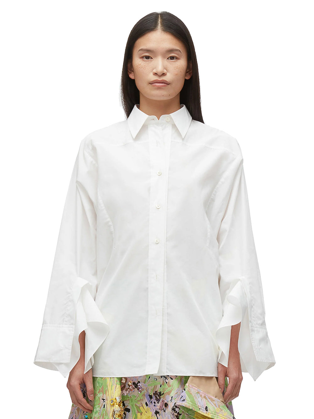 Oversize Shirt with Cascade Cuff (White)