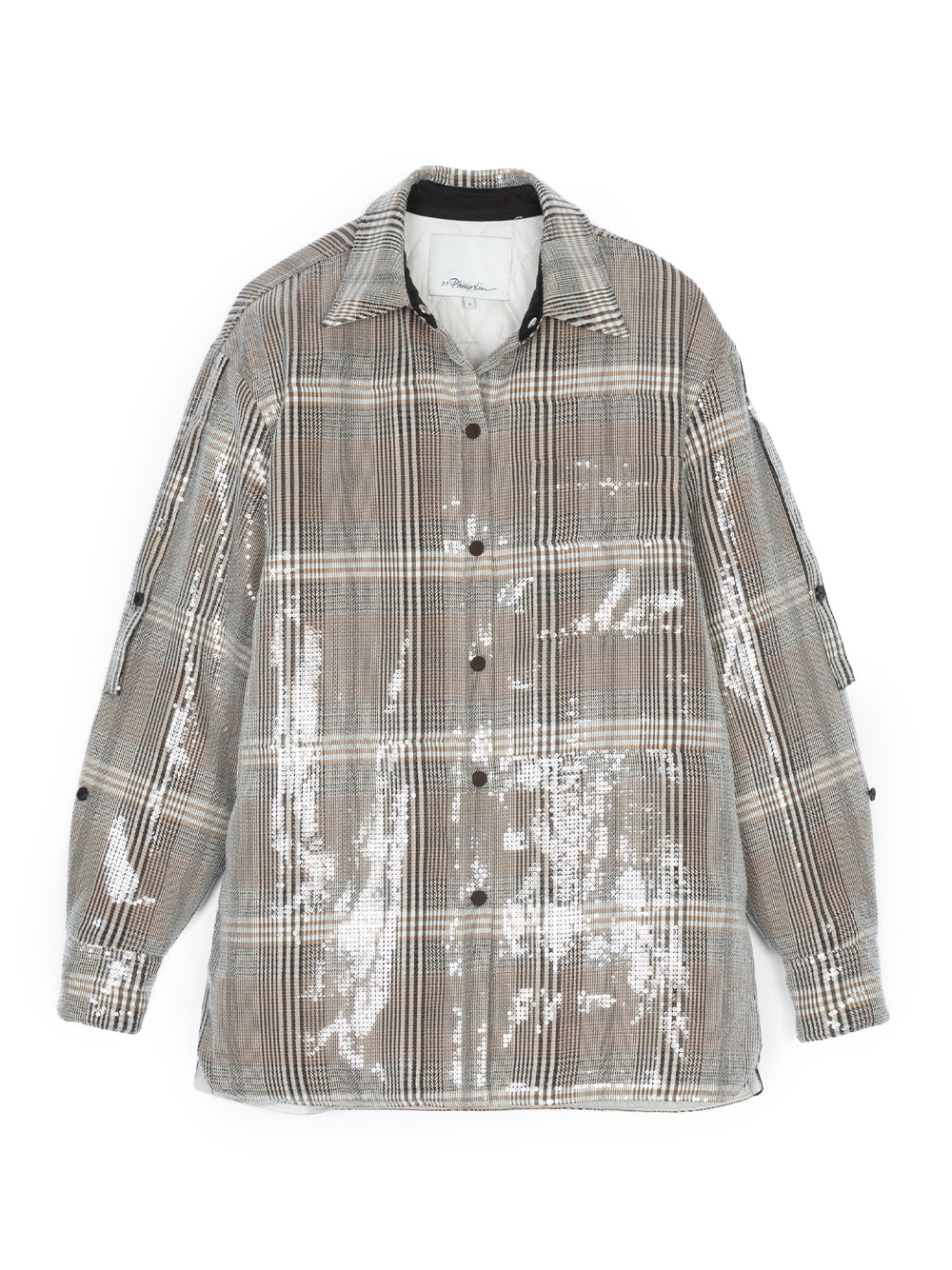 Sequin Plaid Oversize Shirt Jacket (Brown Multi)