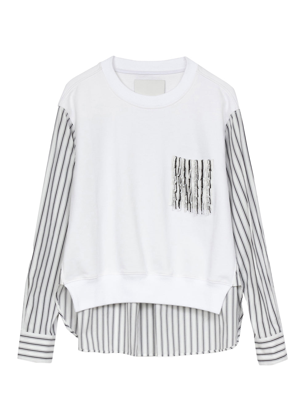Striped Fringe Trim Sweatshirt (White Multi Stripe)
