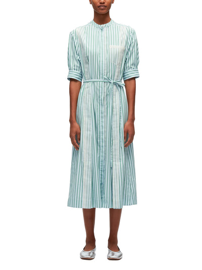 Striped Shirt Dress With Organza Overlay (Ice-Blue-Green Stripe)