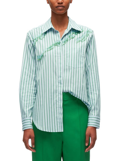 Striped Shirt With Abstract Zebra Embroidery (Ice-Blue-Green Stripe)