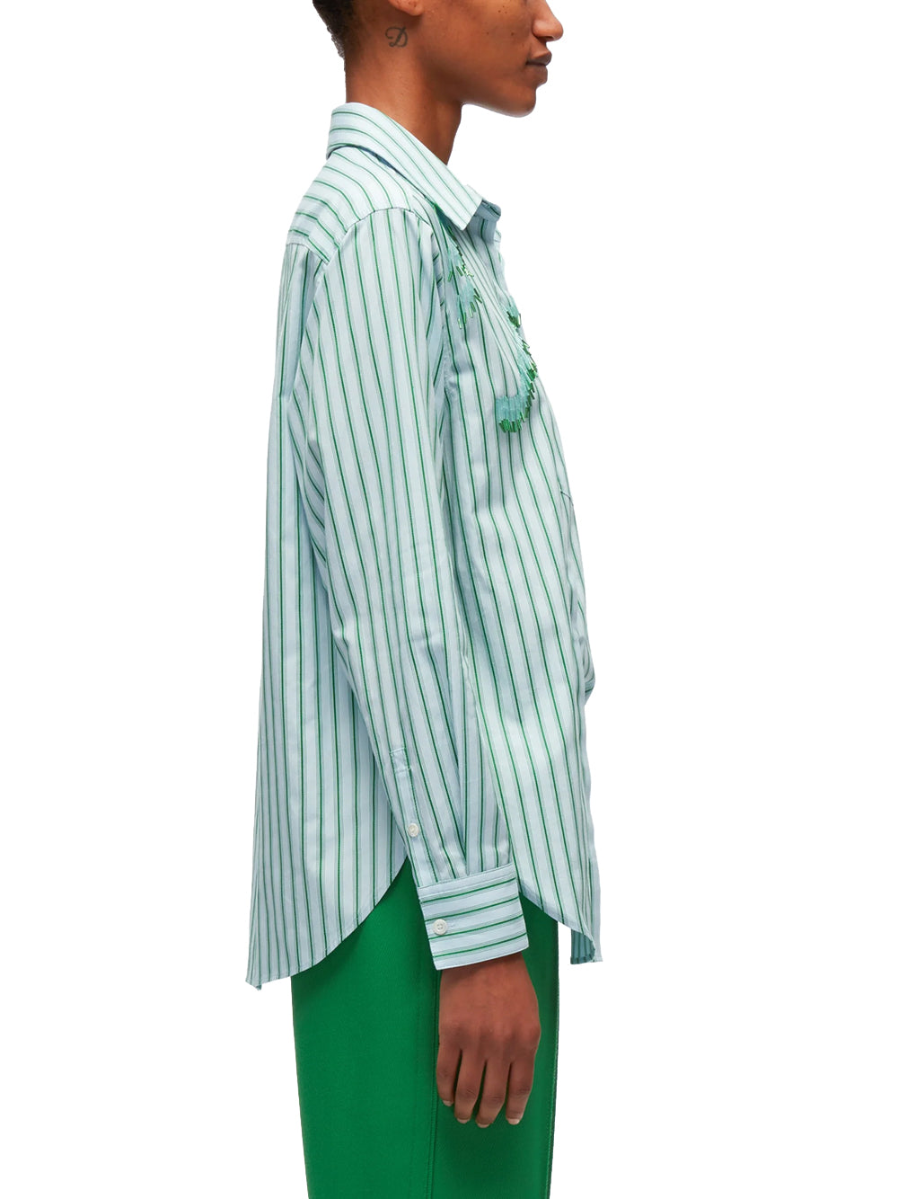 Striped Shirt With Abstract Zebra Embroidery (Ice-Blue-Green Stripe)