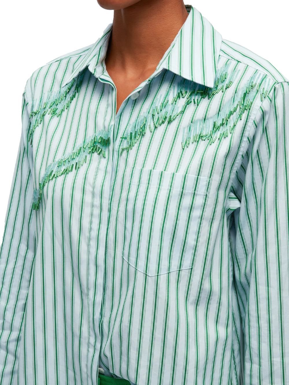 Striped Shirt With Abstract Zebra Embroidery (Ice-Blue-Green Stripe)