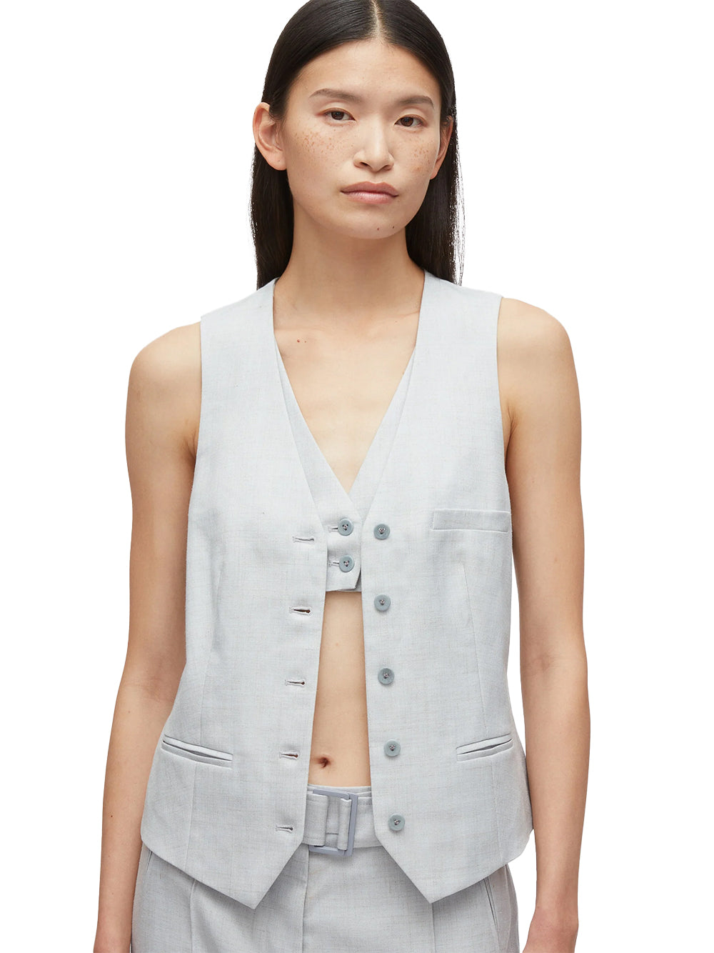 Tailored Vest with Set in Bra (Pale Blue)