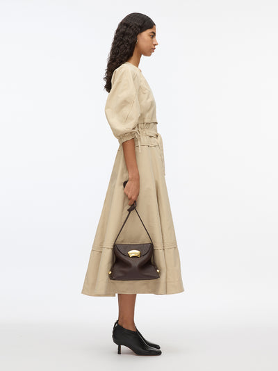 V-Neck Dress With Gathered Sleeves (Sand)