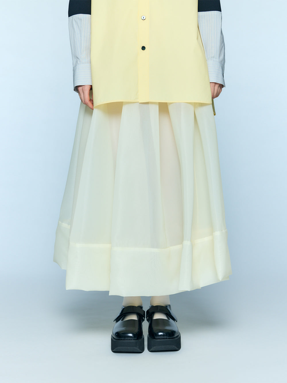 Sheer Flared Skirt Ecru