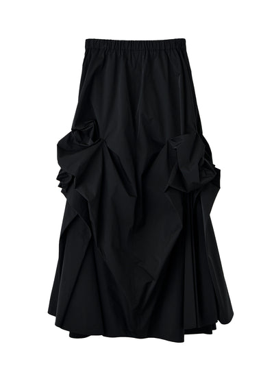 Ribbon Tucked Skirt Black