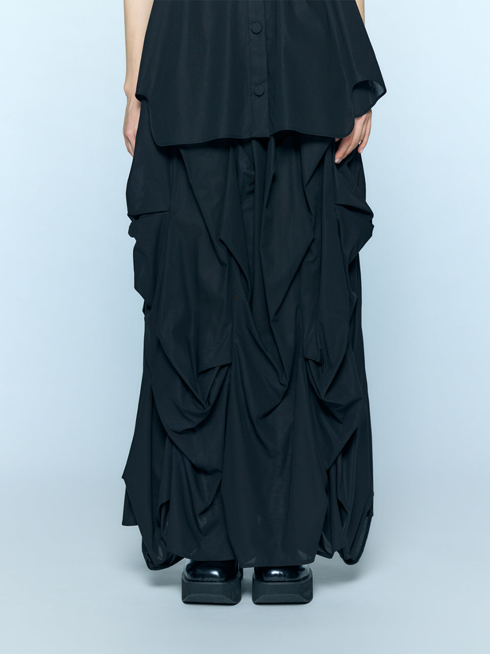 Vertical Gathered Skirt Black