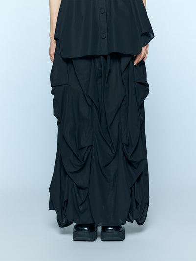 Vertical Gathered Skirt Black