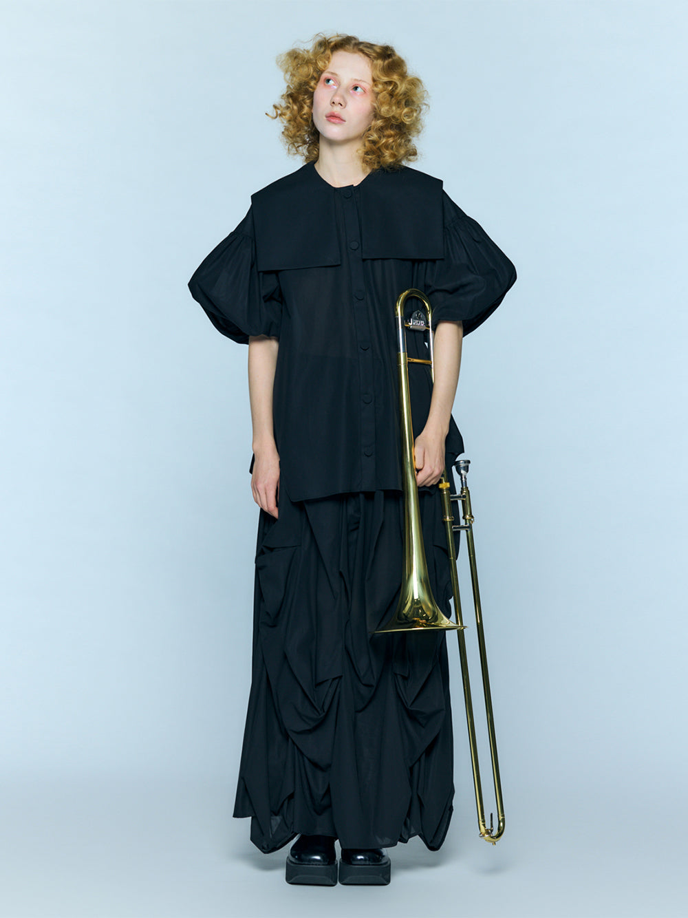 Vertical Gathered Skirt Black