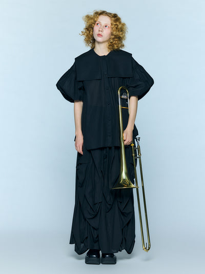 Vertical Gathered Skirt Black