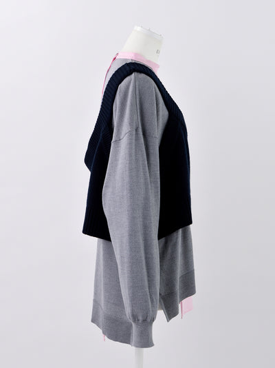 Knit Combination Pullover Dark Navy