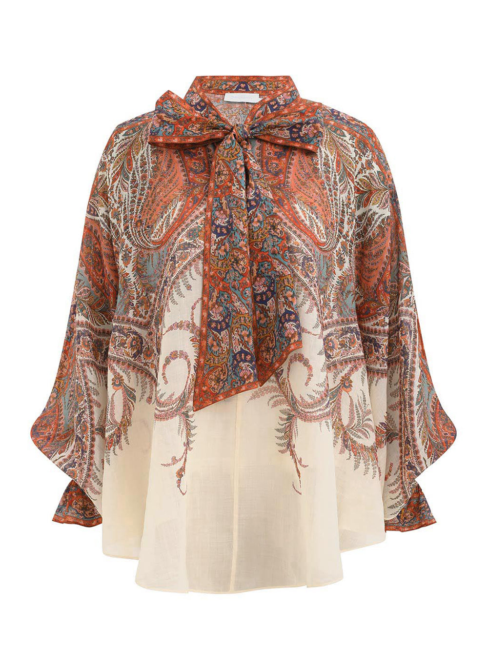 Rhiannon Tie Neck Blouse (Cream Paisley)