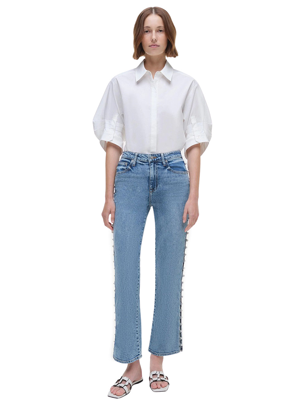 Amelia High Rise Pearl Embellished Denim Juno