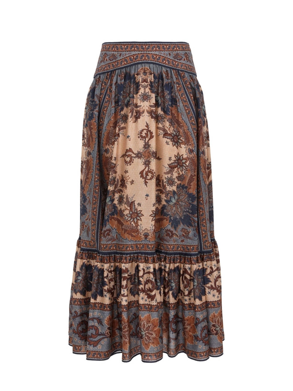 Ascension Tiered Midi Skirt Blue/Cream Indienne Floral